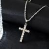 Colar Cruz Cravejado de Diamantes Ma Siwei, Corrente de Lã Estilo Nicho, Colar Feminino Moderno e Versátil, Feito em Aço Titânio de Alta Qualidade