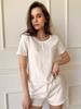 Conjunto de Pijama Simple Casual con Botones de Estilo Europeo y Americano, Moderno de Manga Corta y Shorts de Dos Piezas para el Hogar, Ropa Exterior para Mujer
