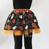 Saia Tutu de Halloween Personalizada de Fábrica Vestido de Performance para Crianças Pequenas com Estampa de Desenho Animado e Design de Abóbora Laranja