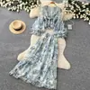 Conjunto de Dos Piezas Romántico Estilo Francés con Estampado Floral para Mujer, Otoño de Alta Gama con Escote en V y Cintura ceñida, Conjunto de Falda de Malla