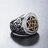 R0057-NK03 Moda de personalidad europea y americana estrella de seis puntas judía diez mil caracteres auspicioso anillo de acero de titanio para hombre