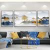 Pintura decorativa para sala de estar pintura de paisagem atmosférica triptíco mural de parede de fundo de sofá combinação de estilo chinês novo moderno pintura suspensa