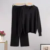 Conjunto de Punto Transfronterizo Set de Suéteres Otoño e Invierno Europeo y Americano Pulóver de Punto con Cuello Polo + Pantalones Largos de Pierna Ancha Conjunto de Dos Piezas