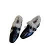 Nuevos mocasines de invierno de estilo coreano, de punta cuadrada, con tacón grueso y peludos, zapatos de cuero para mujer, versátiles, retro y cálidos de felpa