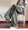 Pantalones Casuales Retro Americanos de Pierna Recta Cintura Elástica Con Felpa Hombre Otoño Invierno Streetwear Holgados Modernos Cordón Pantalones de Pierna Ancha