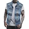 Novo Colete Jeans Masculino de Comércio Exterior Temu Casual Roupa de Trabalho Rasgado Biker Sem Mangas Colete Top Tendência da Moda Masculina