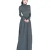 Vestido largo de punto gris oscuro con botones de cuello alto y fruncido para mujer, otoño e invierno, elegante capa interior, línea A entallado a la cintura, venta al por mayor