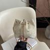 Bolso Cubo Trenzado de Paja Trendy Nuevo Coreano y Japonés con Cadena, Bolso de Playa Versátil de Verano con Cordón para Mujer, de Hombro y Cruzado