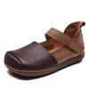 Sapatos de Vovó Quadrados de Couro Bovino de Primeira Camada Vintage Feitos à Mão com Solado Macio, Novos Sapatos Flats Femininos Estilo Floresta com Velcro