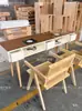 Conjunto de Mesa e Cadeira de Manicure de Madeira Estilo Japonês com Aspirador, Assento Único/Duplo/Triplo, Madeira Maciça, Gavetas de Armazenamento de Camada Dupla, Estação de Manicure