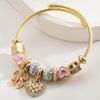 Pulseira Personalizada Panjiadora de Aço Inoxidável com Contas Exquisito Pingente de Laço de Amor Pulseira Ajustável para Casal