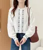 Colección Otoño 2026: Cardigan de Encaje Bordado Estilo Japonés con Cuello Alto para Mujer, Holgado, Adelgazante, Camisa de Manga Larga, Top, Venta al por Mayor