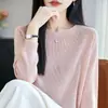 Suéter de punto sin costuras para mujer con cuello redondo, diseño de malla, transpirable, fino, de manga larga, estilo casual, corte holgado, jersey versátil