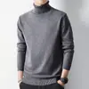 Suéter de cuello alto con solapa para hombre, tejido grueso de invierno con forro polar, capa base duradera, suéter de punto liso de alta gama