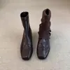 2026 Novas Botas de Cano Curto da Moda Minimalistas Versáteis para o Dia a Dia de Mulheres, Emagrecedoras, Zíper Traseiro, Salto Bloco, Bico Quadrado, Botas Slim Elásticas