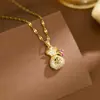 Collar de Bolsa de la Fortuna de Lujo Dorado para Mujer Colgante de 18K Cadena Sencilla para Clavícula Joyería Popular en Transmisión en Vivo