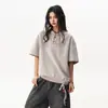 Top Casual de Verano de Manga Corta para Mujer Estilo Perezoso de Gama Alta, Camiseta de Manga Corta con Cuello Henley Estilo Old Money Americano, Nicho