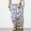 Verão Novo Chinês Solto Calças Cortadas Estilo Étnico Floral Fino Estilo Chinês plus size Moda Casual Lanterna Calças para Homens