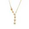 Nuevo y deslumbrante collar de acero de titanio con forma de estrella para mujer, moderno con incrustaciones de circonita, seis estrellas, cadena para la clavícula con borla, joyería transfronteriza