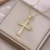 Collar para Mujer, Estilo Europeo y Americano Transfronterizo, Sencillo y Elegante, Joyería con Colgante de Circonita Microincrustada en Cobre, Collar de Cruz Completo con Diamantes