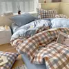 Juego de Cuatro Piezas de Algodón 100% Teñido en Hilo Lavado, Algodón Puro, Sin Estampar, Productos de Calidad Suministrados de Fábrica, Funda Nórdica, Ropa de Cama Estilo Japonés, Sábana Ajustable al por Mayor
