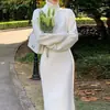 Vestido Suéter Gola Alta de Comprimento Médio com Casaco, Acima do Joelho, Elegante Estilo Chanel, Vestido de Malha Camada Interna para Mulheres, Outono e Inverno