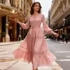 Miyake Miyake Moda Transfronteriza Europea y Americana Tallas Grandes para Mujer Otoño Nuevo Vestido Delgado con Aberturas de Encaje Africano