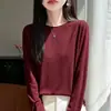 Estilo minimalista, gola redonda com borda enrolada, suéter fino versátil para mulheres, top básico estilo coreano solto e confortável de manga longa