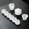 Juego de Té de Vidrio de Jade Blanco Traje Juego de Té Kung Fu de Alta Gama Tapa Tazón Taza de Té Preparación de Té Porcelana de Jade Hogar Caja de Regalo de Alta Gama