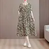 Camisola de Algodão e Seda para Mãe, Tamanho Grande, Caimento Solto, Vestido de Viscose para Meia-Idade e Idosos, Manga Curta com Bolsos, Roupa de Casa