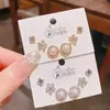 2025 Novos Brincos Exquisitos de Flor e Pérola High-End Conjunto de Três Pares Luxo Acessível Estilo Coreano Brincos Super Brilhantes Acessíveis Conjunto