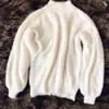 Suéter de Tricô Pulôver Solto Cor Sólida com Gola Meia-Alta e Mangas Sino Estilo Coreano Faux Mink para Mulheres - Primavera, Outono e Inverno 2026