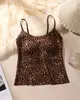 Diretamente do fabricante, best-seller transfronteiriço: camisole sexy sem costura com estampa de leopardo e bojos, adequada para usar como peça externa, roupa íntima de tecido escovado para outono e inverno