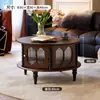 Conjunto de Mesa de Centro Vintage Estilo Francês, Madeira Maciça, Adequado para Apartamentos Pequenos, Uso Doméstico, Luxo Leve, Sensação de Alto Padrão, Mesa de Centro Redonda Estilo Meio Século Americano