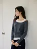 Ginnkee Design Coreano Suéter Fino Slim de Malha Manga Longa Gola Redonda Falso Duas Peças Outono Novo