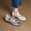 2026 Nuevos Zapatos Casuales Mary Jane para Mujer Estilo Ballet Plateados Retro de Piel Genuina con Suela Gruesa y Moño para Aumentar la Altura