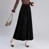 Moderna falda A-line de terciopelo dorado con estampado de leopardo para mujer, nuevo estilo otoño e invierno 2026, falda larga elegante y estilizada, falda acampanada de cintura alta