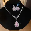 Aretes Anillo Ovalado de Zirconia Collar para Mujer Personalizado Exquisito Moda Cadena para Clavícula Set de Joyería de Lujo Ligero Gama Alta