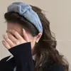 Faixa de Cabeça Vintage de Lã Azul Klein para Mulheres com Coroa Alta, Faixa Larga Franzida, Presilha Elegante para Lavar o Rosto, Acessório de Cabelo para Outono e Inverno