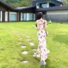 Vestido de tirantes estampado estilo retro vacacional francés para mujer, vestido de verano entallado a la cintura, vestido largo de estilo romántico