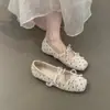 Temporada de Primer Encuentro~Aumento de altura interior de 3 cm, estilo francés, lunares suaves, inspirado en cuentos de hadas, lazo, bailarinas Mary Jane de punta baja
