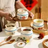 Nova Panela de Cerâmica Estilo Chinês para Ensopado, Tigela à Prova d'Água para Ensopado e Sopa, Panela de Ensopado Doméstica para Uma Pessoa com Tampa, Tigela para Ovos no Vapor