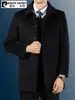 Casaco Masculino Pierre Cardin Lassel de Cashmere Médio Longo Outono Inverno Novo Casaco de Lã Espessado Casaco