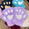 Guantes de Invierno Lindos de Dibujos Animados de Pata de Gato sin Dedos para Niñas, Guantes Cálidos de Felpa, Guantes Gruesos de Pata de Oso Peluda de Medio Dedo
