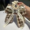 Tela de franela de otoño e invierno a cuadros grandes, scrunchie grande, diadema de cinta larga con lazo de diamantes, cuerda para coleta alta enérgica
