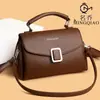 Bolsa Feminina Transfronteiriça High-End Bolsa de Mão Retrô Feminina Grande Capacidade Multi-Compartimentos Bolsa para Mãe de Meia-Idade Bolsa de Ombro Versátil