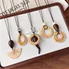 Collar Geométrico de Ratán Bohemio para Mujer, Estilo Vacaciones en la Costa, Colgante con Cordón Largo, Estilo Zen, Cadena para Suéter Personalizada