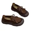 Zapatos Individuales Retro de Piel de Vaca de Primera Capa para Mujer Estilo Nuevo Primavera y Verano 2026 Mocasines Casuales de Piel Genuina para Mujer con Cordones y Suela Suave