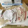 Conjunto de Sudadera Bordada para Niños, Nuevo Estilo Otoño, Niños y Niñas, Algodón Casual Perro Raya Roja Deportivo Conjunto de Dos Piezas