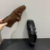 Mocasines Cuadrados Tallados Estilo Retro para Mujer, Nuevo Estilo Otoño e Invierno, Zapatos de Vestir Estilo Británico, Piel Negra
